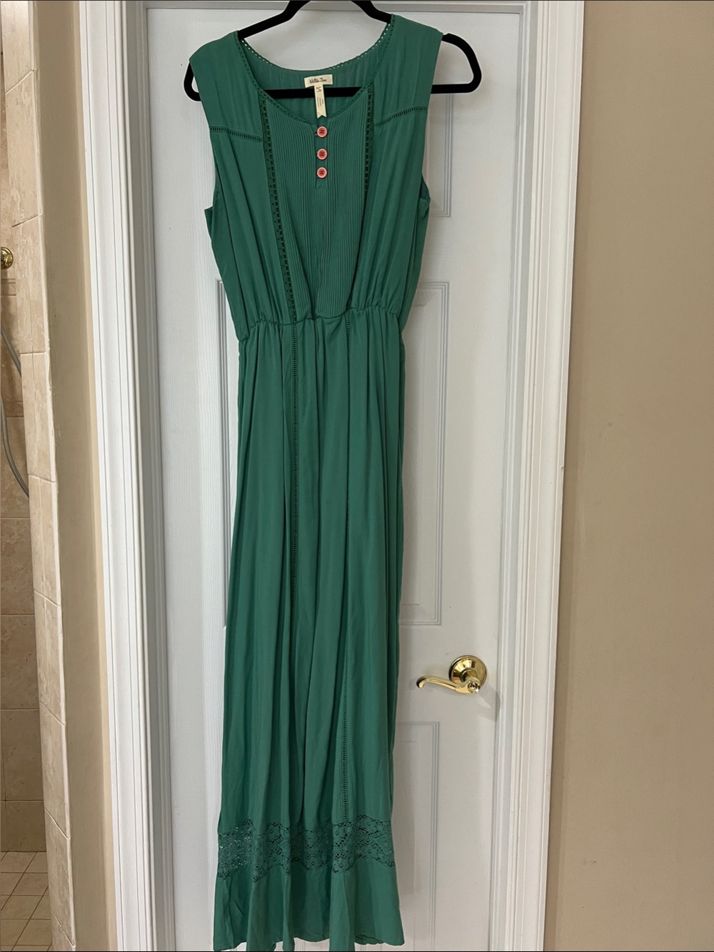 Matilda Jane Green Maxi Dress with Coral Buttons